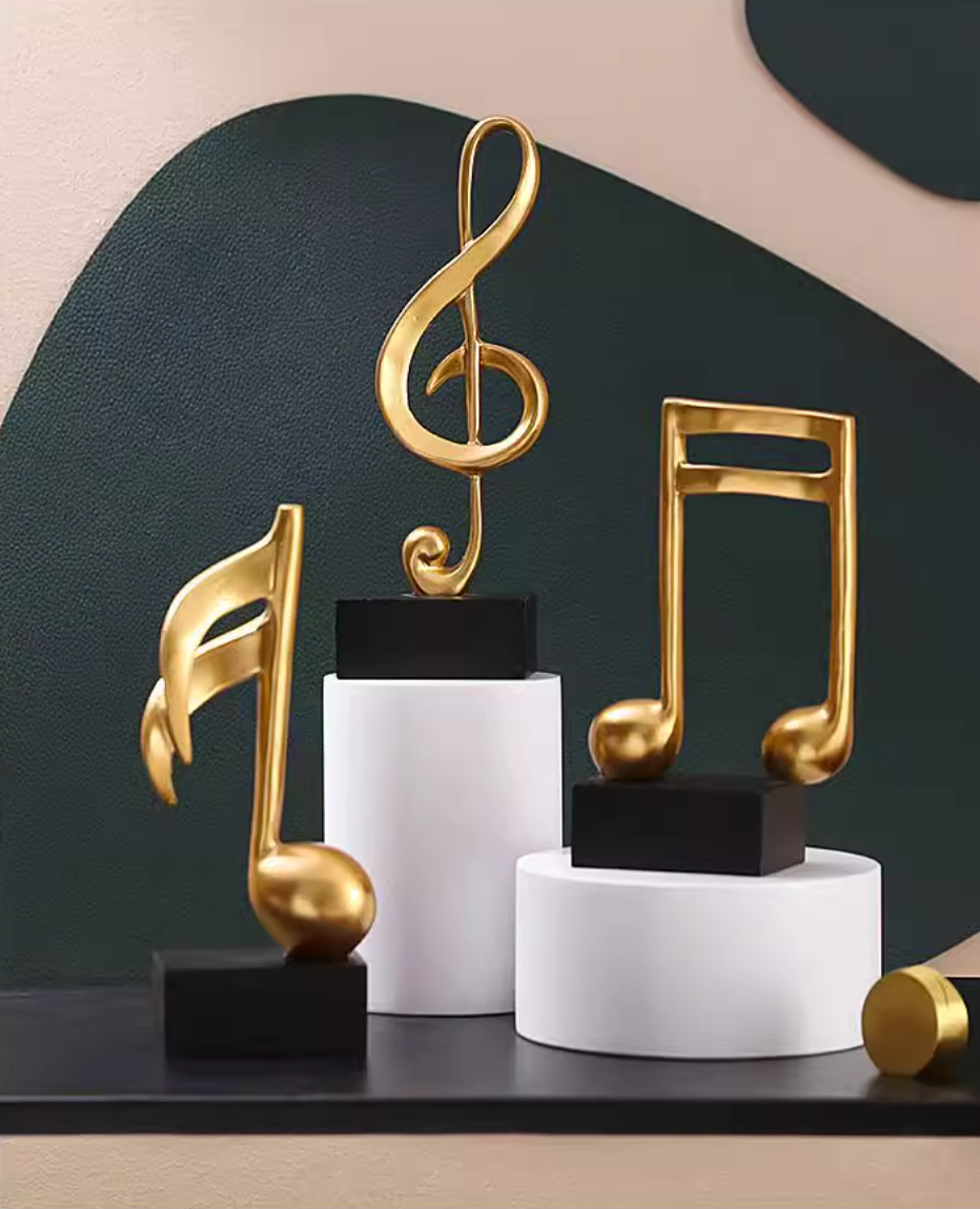 Mô hình 3 nốt nhạc, khoá sol mạ đồng bàn làm việc decor trang trí nhà cửa - Hàng chính hãng