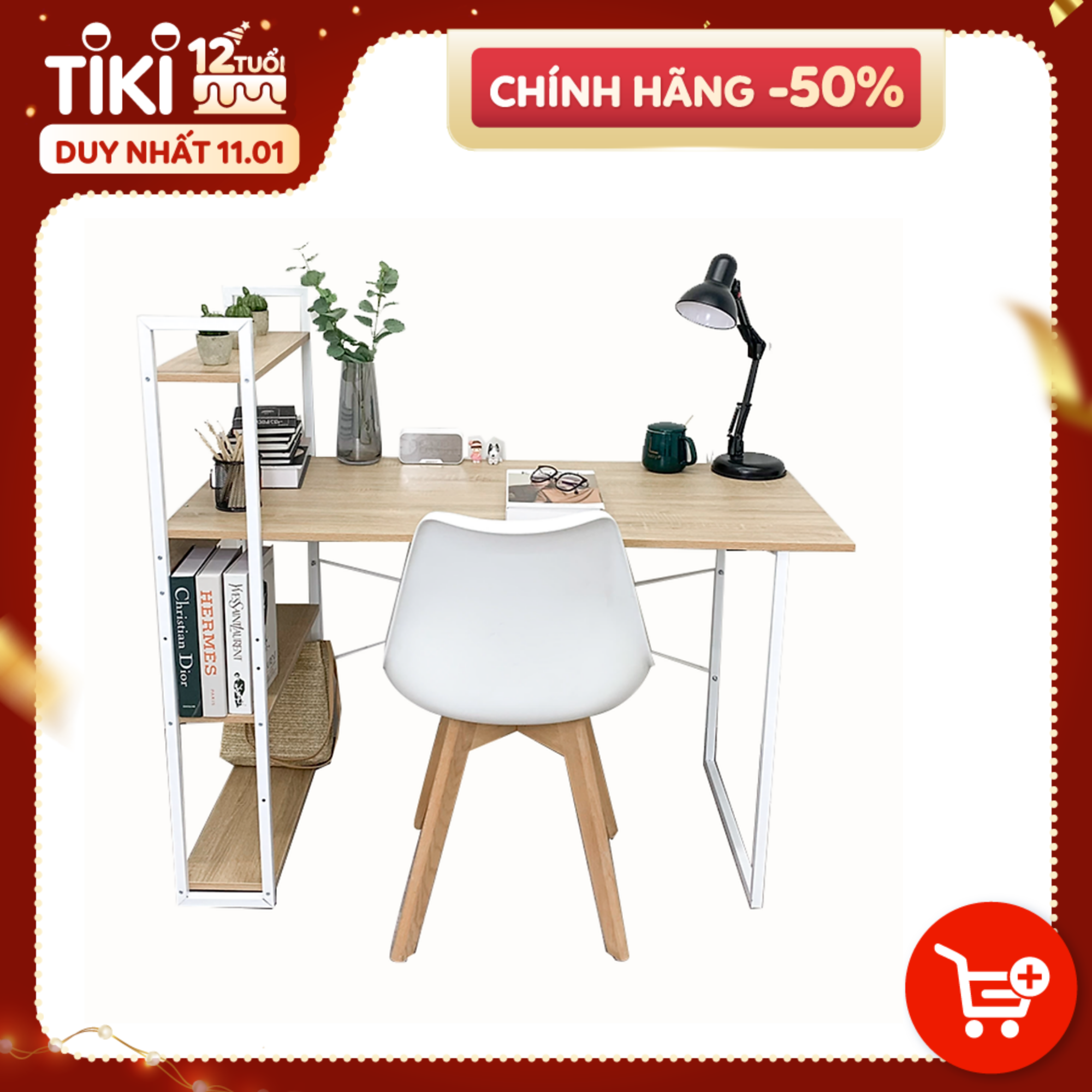 Bàn Làm Việc Gỗ Chân Sắt GAPI  Square Table Có Kệ Sách Học Sinh Nội Thất Phòng Làm Việc Lắp Ráp - GM18