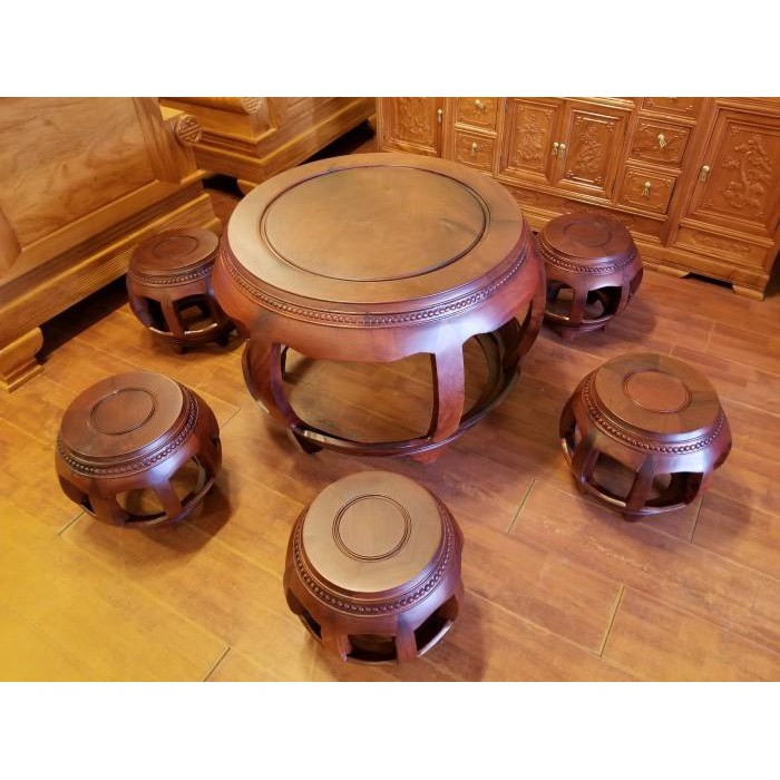 Bộ bàn ghế kiểu trống gỗ hương 7 món