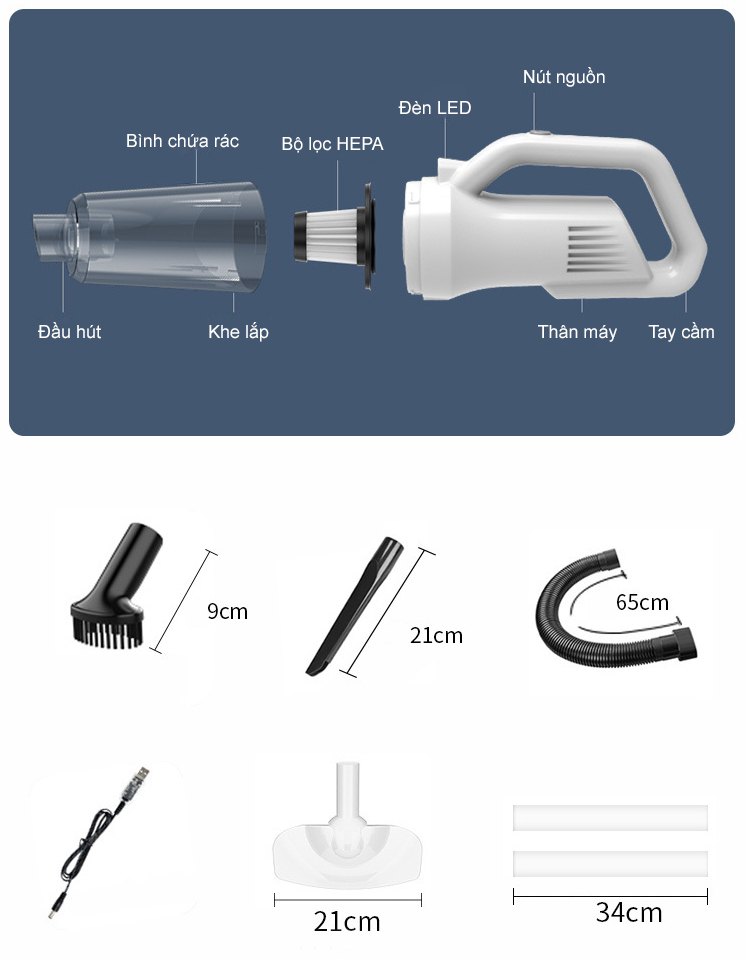 Máy hút bụi 2 đầu ngắn dài kèm Lau sàn Pin sạc không dây - ST6101