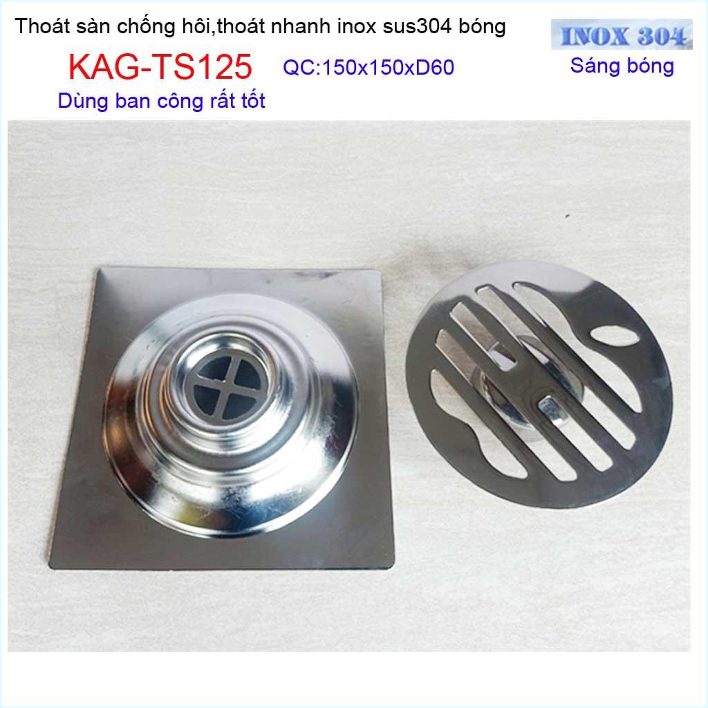 Thoát sàn quả Táo KAG-TS125 (D60), phễu thoát sàn vuông 15x15cm D60, phễu thu nước SUS304 thoát nhanh chống hôi tốt