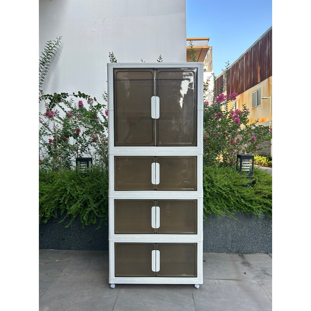Tủ Nhựa Gấp Gọn Nubie Ngang 60/70/80cm Có Ngăn Treo Quần Áo, Đựng Đồ Dùng Size Lớn, Bánh Xe Xoay