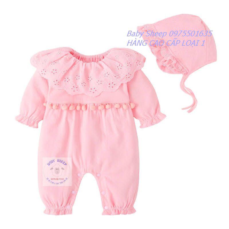 (Tặng Mũ Tiểu Thư) Body cotton thông hơi cao cấp họa tiết cổ bèo hạt bông cho bé gái 3-14kg hàng cao cấp