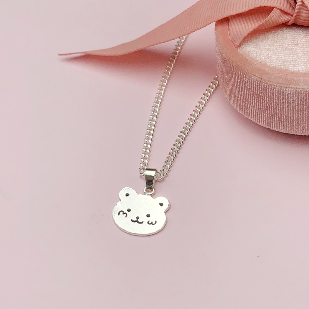 Dây Chuyền, Vòng Cổ Trẻ Em Bạc Ta Hình Mặt Gấu Béo Có Khắc Chữ Theo Yêu Cầu Bạc Hiểu Minh DTE069