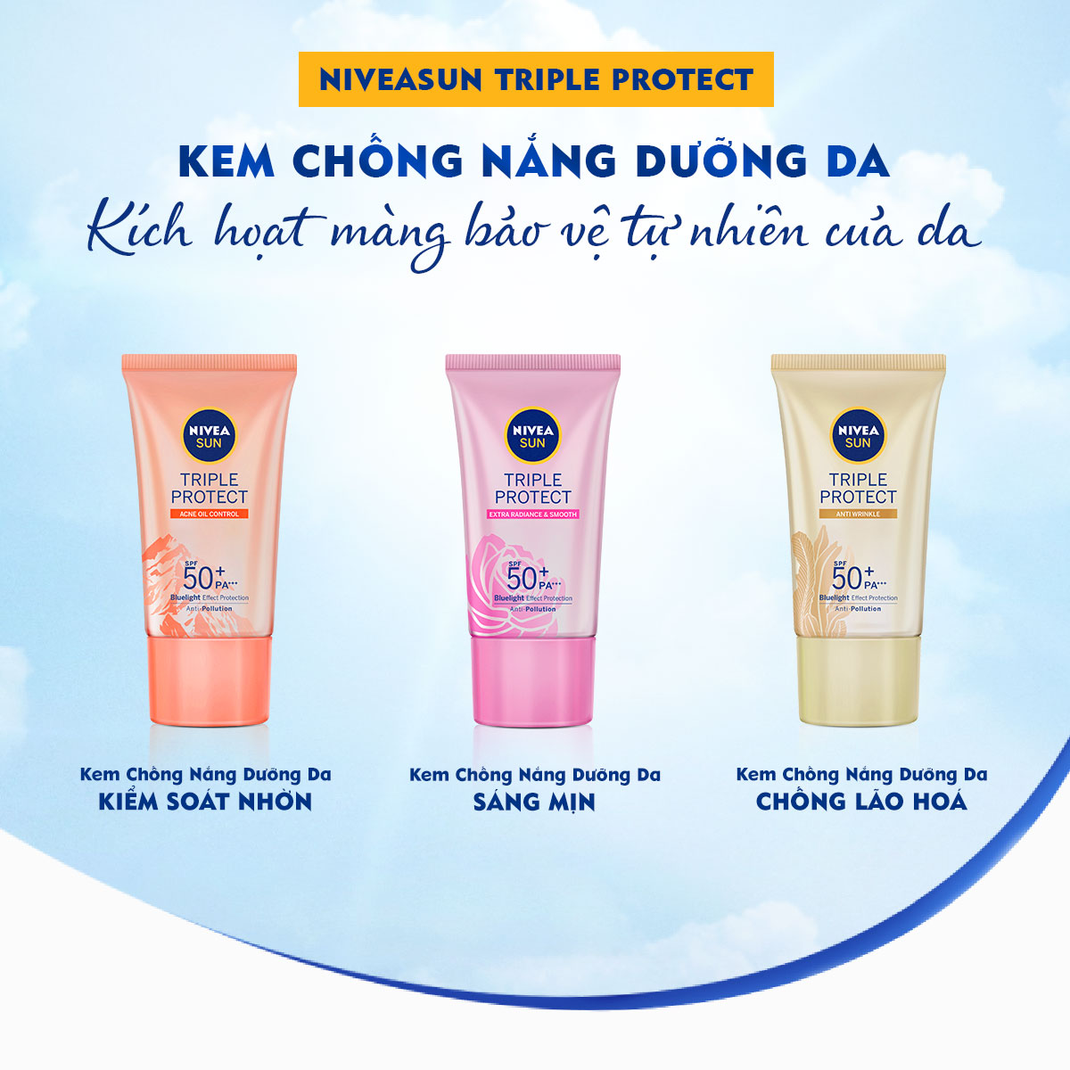 Kem Chống Nắng Dưỡng Da Kiểm Soát Nhờn Mụn Niveasun Triple Protect Acne Oil Control Spf50+ Pa+++ 40Ml - 85545