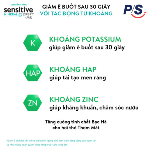 Bộ 3 Hộp Kem Đánh Răng P/S Giảm Ê Buốt Sau 30 Giây Sensitive Mineral Expert Fresh Mint Với Tác Động Từ Khoáng 100G