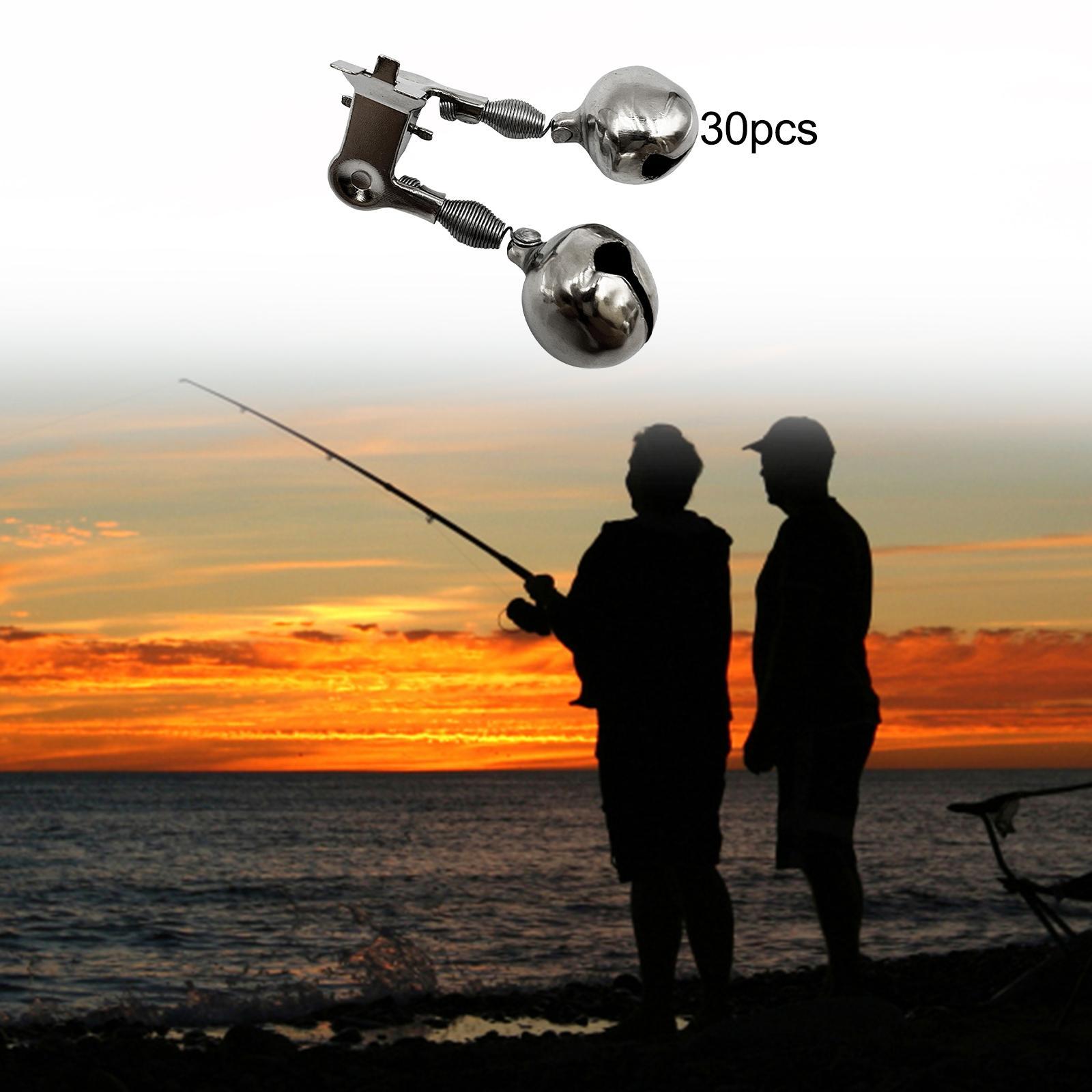 30x Fishing Rod Bell Dual Bells Iron Tackle Practical Indicator Loud Sound Fishing Rod Alarm Clip with Light Clip for Fishing Supplies