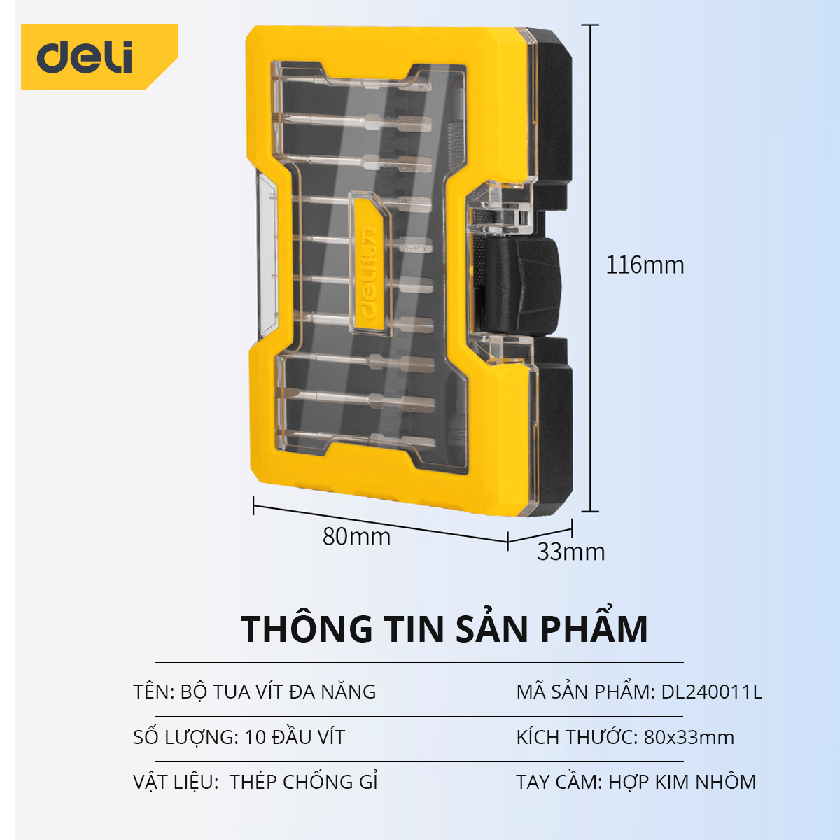 Bộ Tua Vít Sửa Chữa Deli 10 Đầu Vít Đa Năng - Chất Liệu Siêu Bền - Sử Dụng Nhiều Mục Đích DL240011L