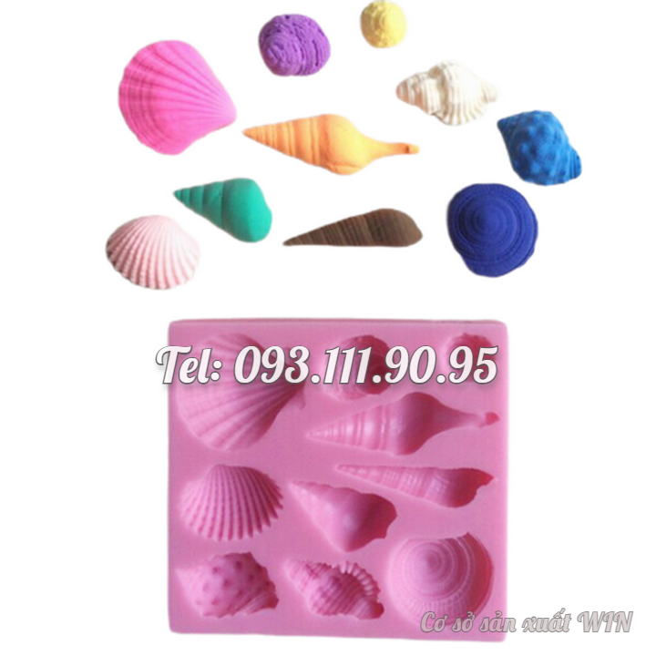 Khuôn silicon làm rau câu, socola 10 con sò, ốc biển - Mã số 1174