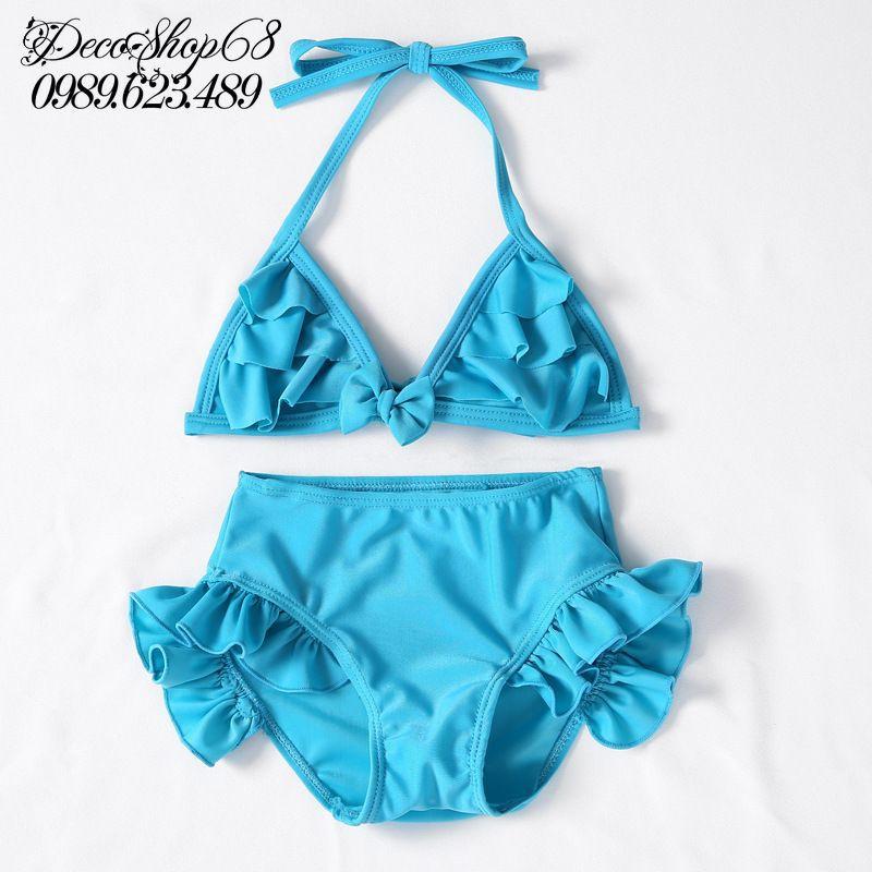 Đồ bơi bé gái 1-6 tuổi 7-25 kg Bikini dây buộc, quần xếp li co giãn tốt màu đỏ Blueshop68