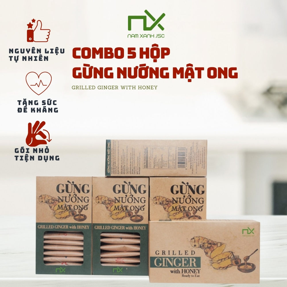 Combo 5 Hộp Gừng Nướng Mật Ong Nam Xanh (80g/110g)