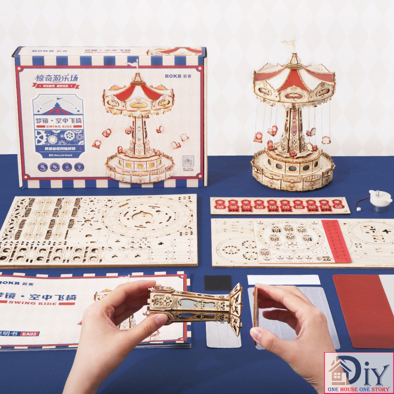 [Công tắc cảm ứng]Hộp âm nhạc cơ động học ROKR Swing Ride DIY Music Box 3D Wooden Puzzle EA02 tự lắp ráp bằng gỗ