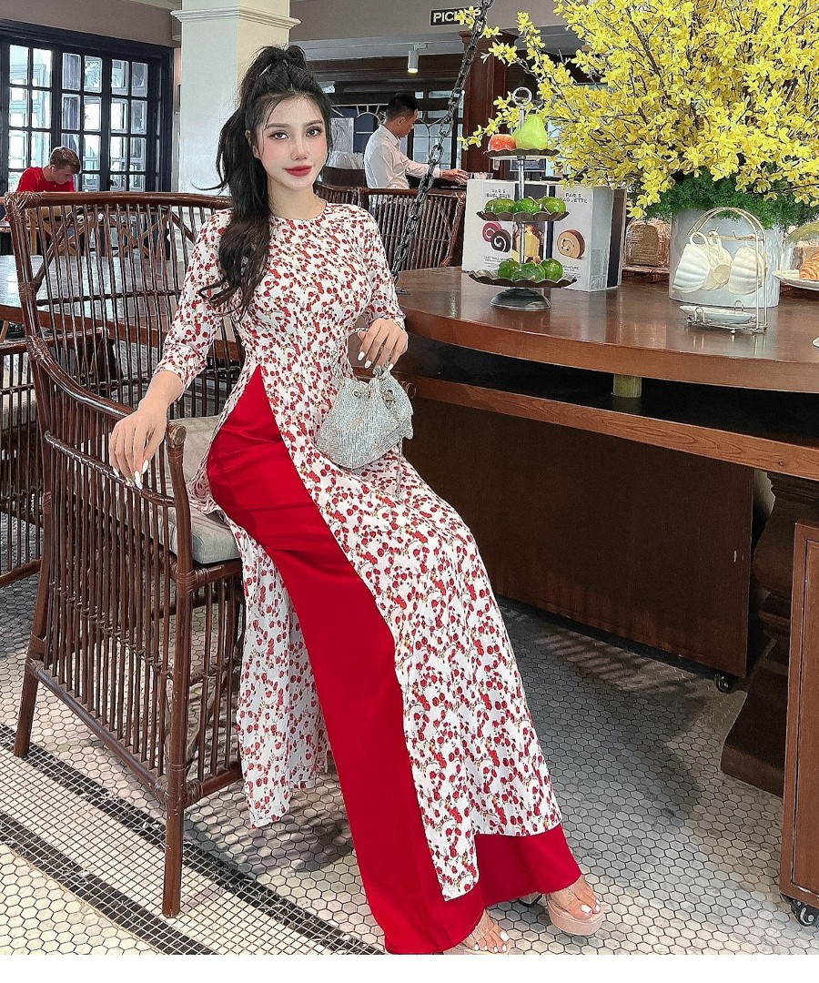 Áo Dài hoa nhí dịu dàng thanh lịch AD04- Lady Fashion