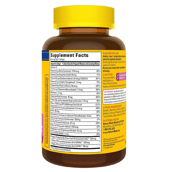 Vitamin cho bà bầu Prenatal Folic Acid+ DHA Nature Made giàu dinh dưỡng giúp mẹ khỏe, bé khỏe - Massel Official