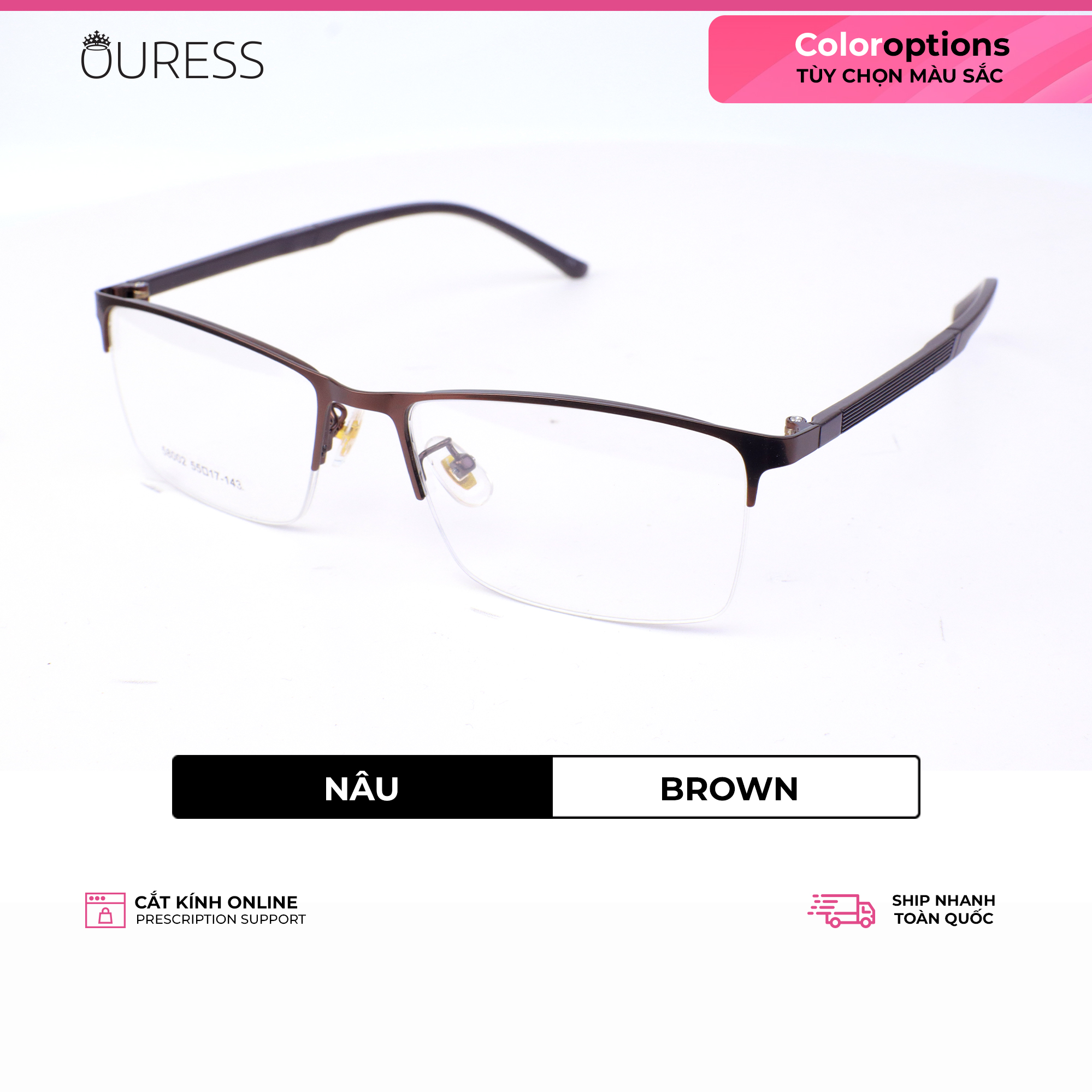 Gọng kính cận 3351 58002 hợp kim cước OURESS thời trang nam nữ siêu nhẹ siêu bền