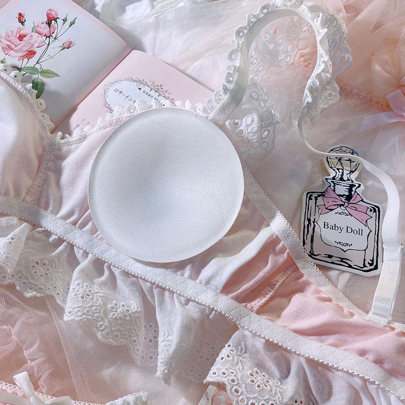 Lolita Kawaii Dễ Thương Ren Hoa Dây Hồng Áo Ngực Và Quần Bộ Quần Lót Nữ Pháp Retro Bông Thân Mật Cực Áo Ngực Mỏng quần Lót