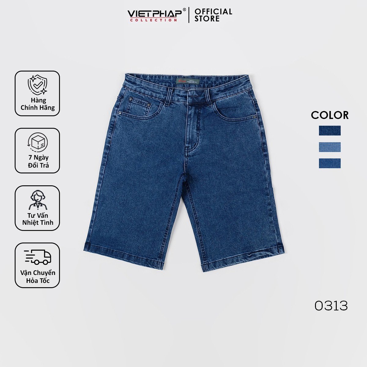 Quần Short Jeans Nam VIỆT PHÁP/ Chất Cotton Cao Cấp co giãn, độ bền màu cao 0313