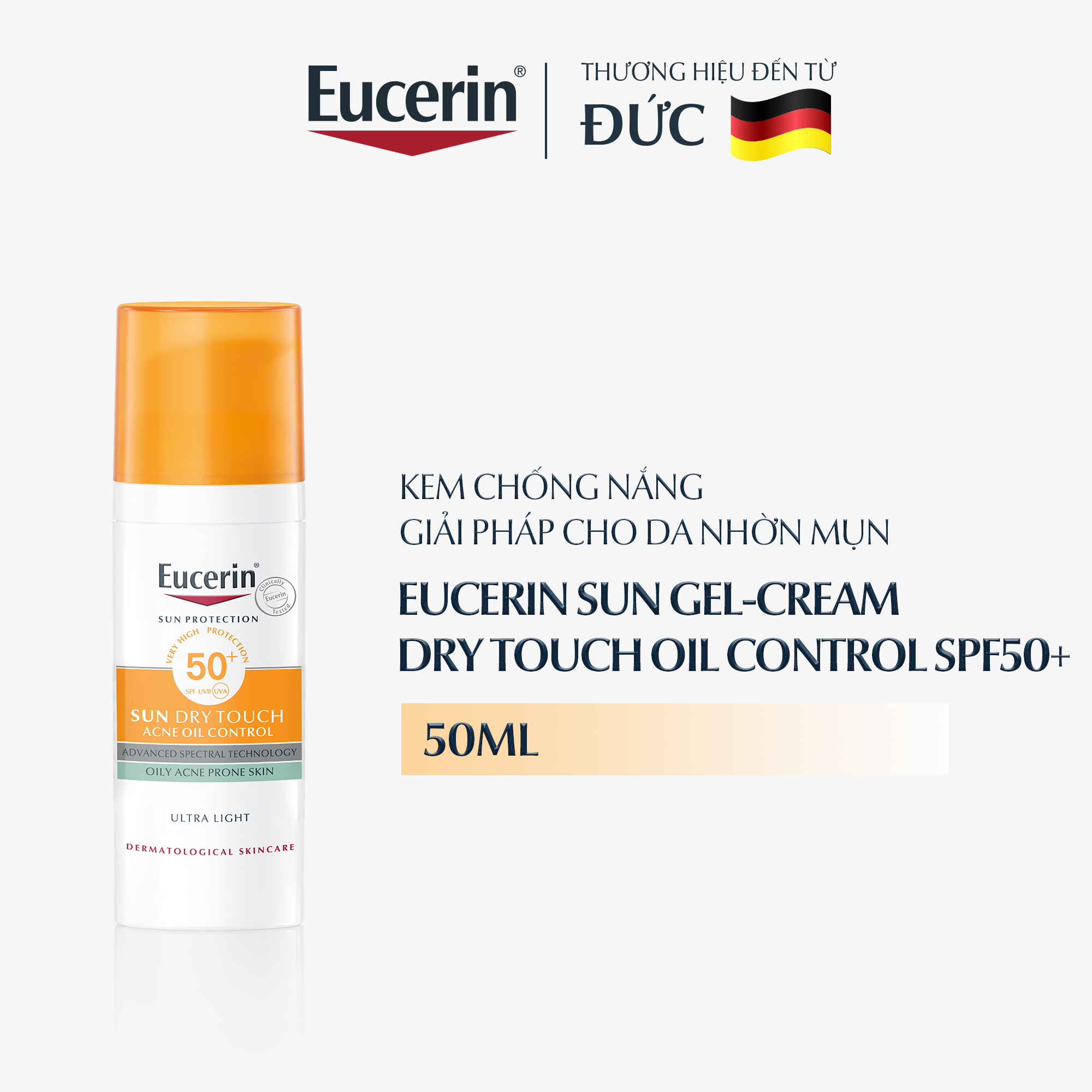 Kem chống nắng kiềm dầu & ngừa mụn Eucerin Sun Dry Touch SPF50+ 50ml
