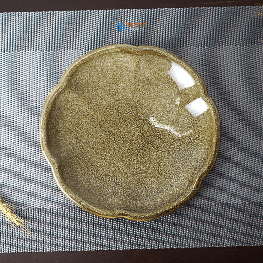 Đĩa hoa anh đào men gấm vàng hỏa biến Gomie Ceramic Bát Tràng ,men hỏa biến cao cấp,an toàn sức khỏe