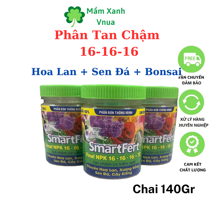 Phân Bón Tan Chậm Thông Minh 16-16-16 - Chuyên Dụng cho Hoa Hồng, Hoa Lan, Sen Đá, Bonsai - Chai 140Gr