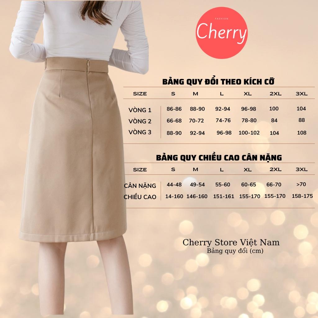 Chân váy dài công sở chữ A xẻ trước ulzzang CHERRY váy công sở dáng dài chữ A kiểu dáng midi thanh lịch CHERRY V057