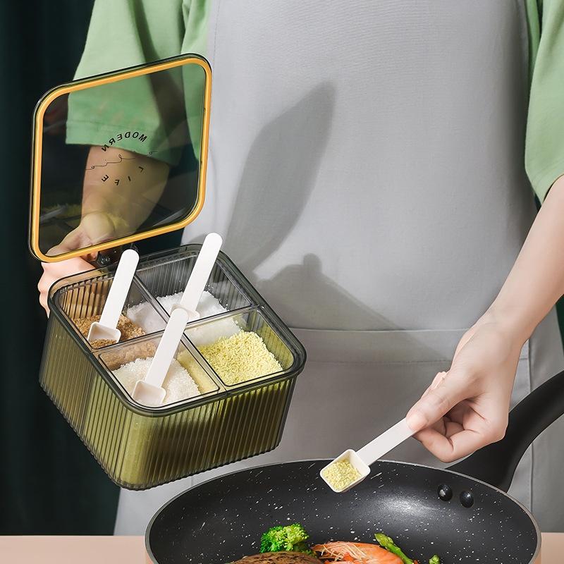 Hộp Đựng Gia Vị Chia Ngăn Kèm Nắp Đậy Tiện Dụng Cho Nhà Bếp
