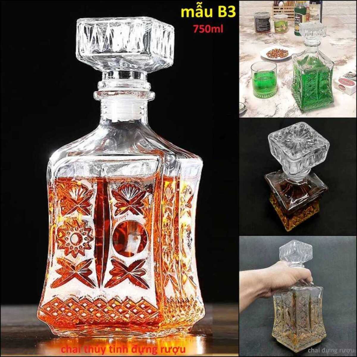 Chai Đựng Rượu Thủy Tinh (combo 4 cái) - Vỏ Chai Rượu Đẹp - Bình Đựng Rượu Cao Cấp (A1,A2,B2,B3)