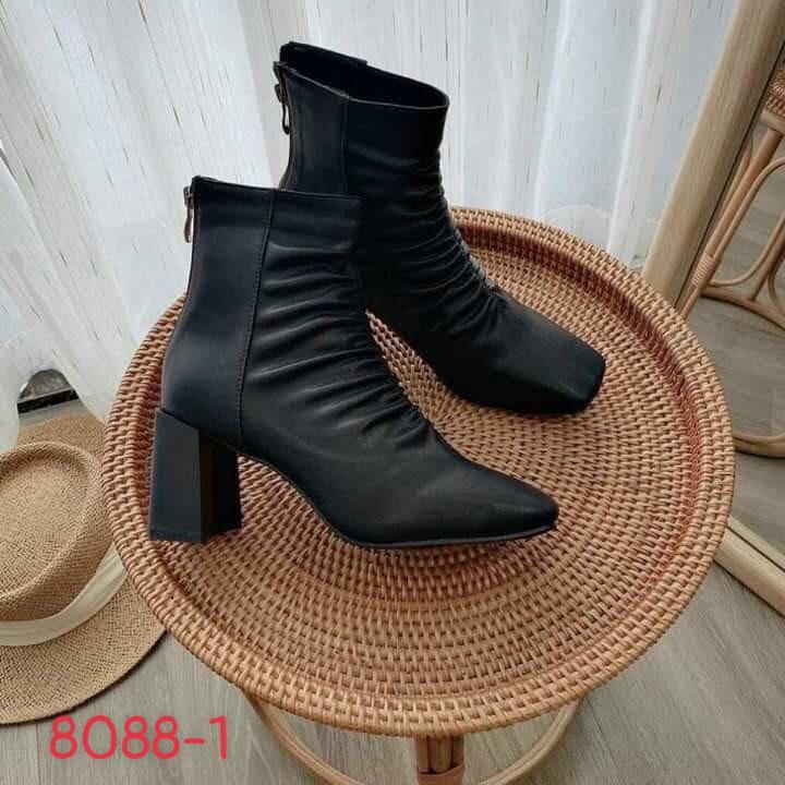 Bốt nữ nhún trước đế vuông lệch cao 7 phân ( mã 806-hộp xanh nhạt