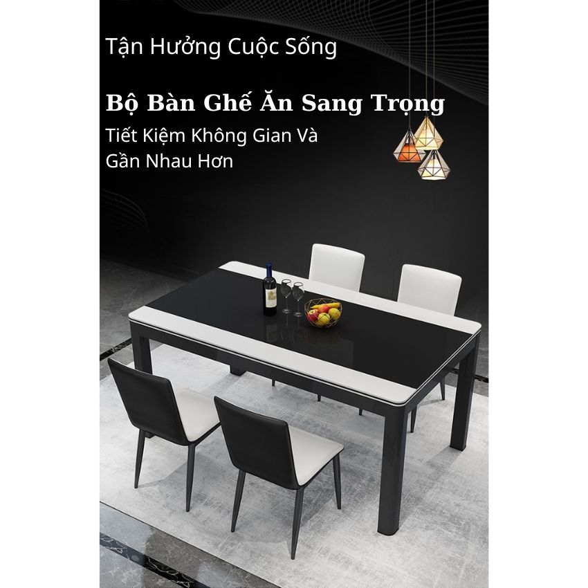 Bộ Bàn Ăn Ghế Da Cao Cấp, Mặt Kính Cường Lực, Bộ Bàn Ăn Tiết Kiệm Diện Tích