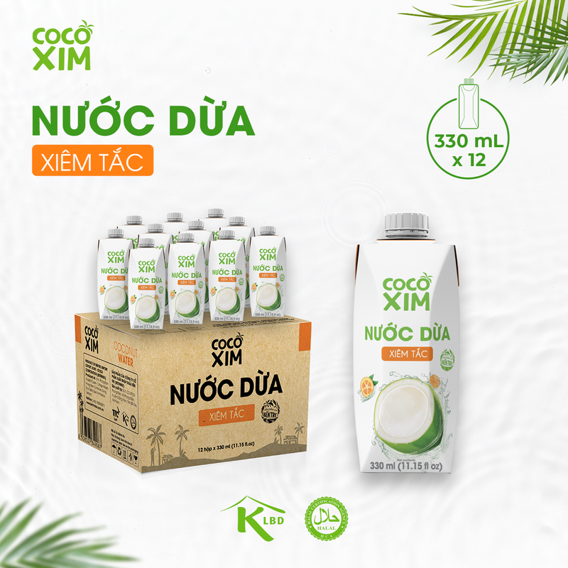 Thùng 12 Hộp Nước Dừa Đóng Hộp Cocoxim Tắc Dung Tích 330Mlhộp