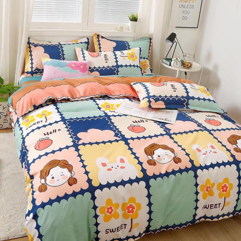 Bộ chăn ga gối cotton poly - mẫu cô gái hello