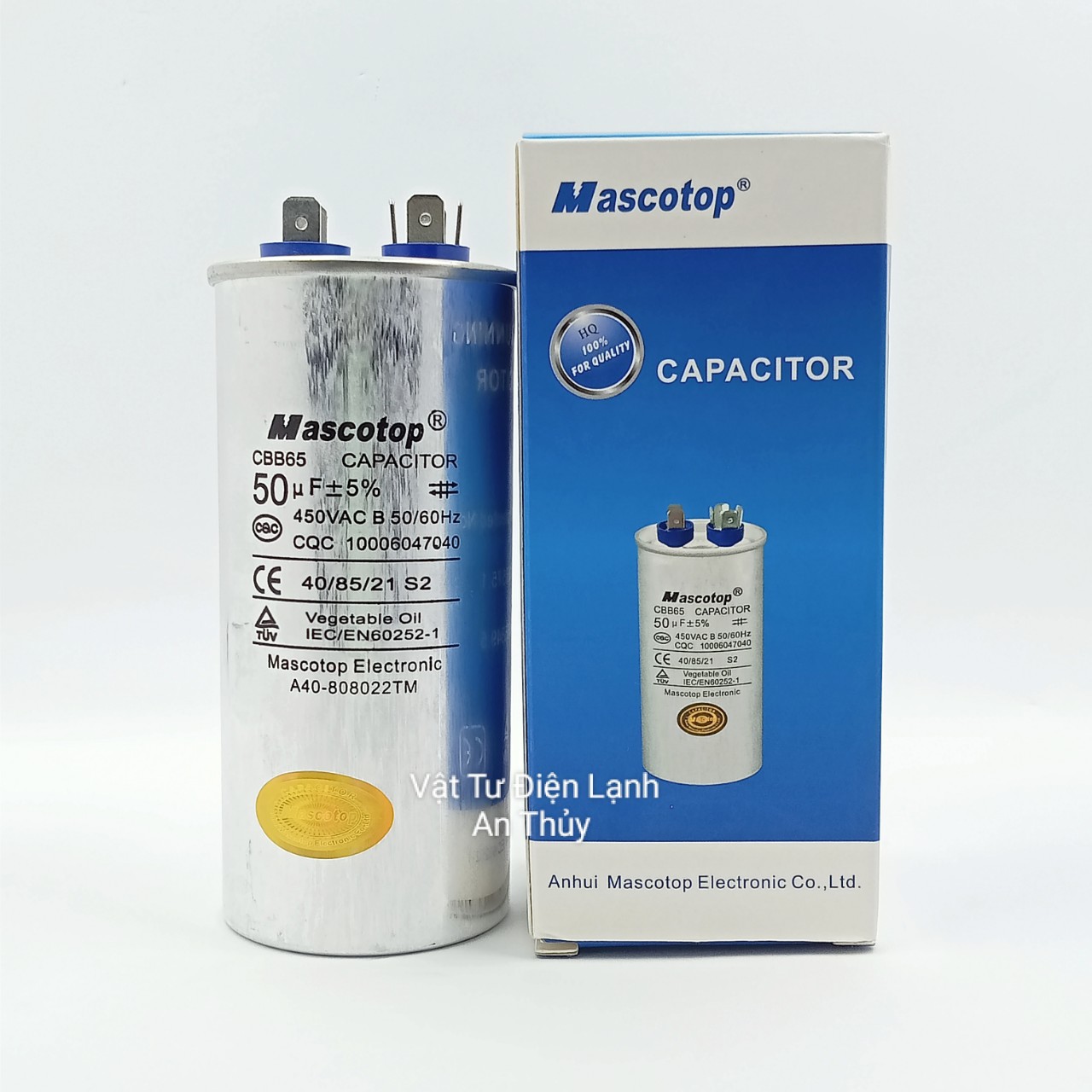 Tụ máy lạnh MASCOTOP 50uF 2 chân - Tụ điều hòa MASCOTOP 50uF 2 chân