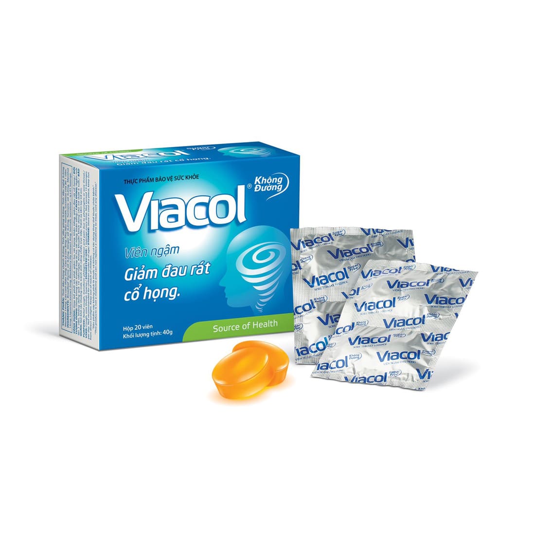 Kẹo ngậm Viacol thảo mộc Vietnat không đường giảm ho đau họng - hộp 20 viên