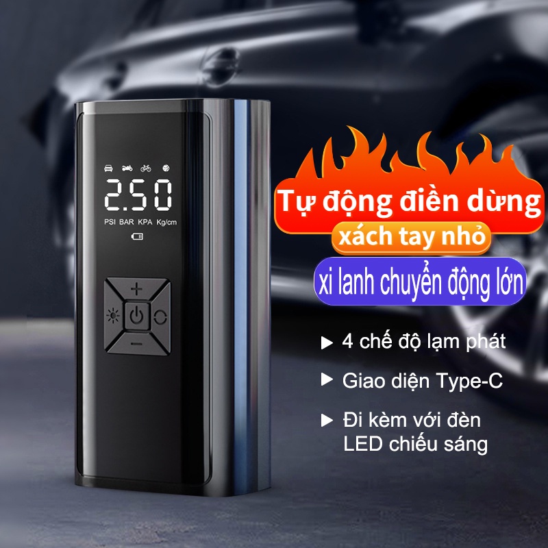 Bơm Lốp Ô Tô Mini Cầm Tay 7500mA Không Dây Sạc Pin Có Đèn Led Chiếu Sáng