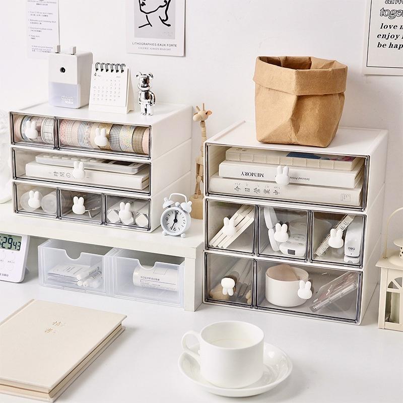 Kệ mỹ phẩm Đa tầng Mini - để bàn trong suốt đa năng có thể xếp chồng lên nhau thành tủ mini, kệ đựng bút có ngăn kéo