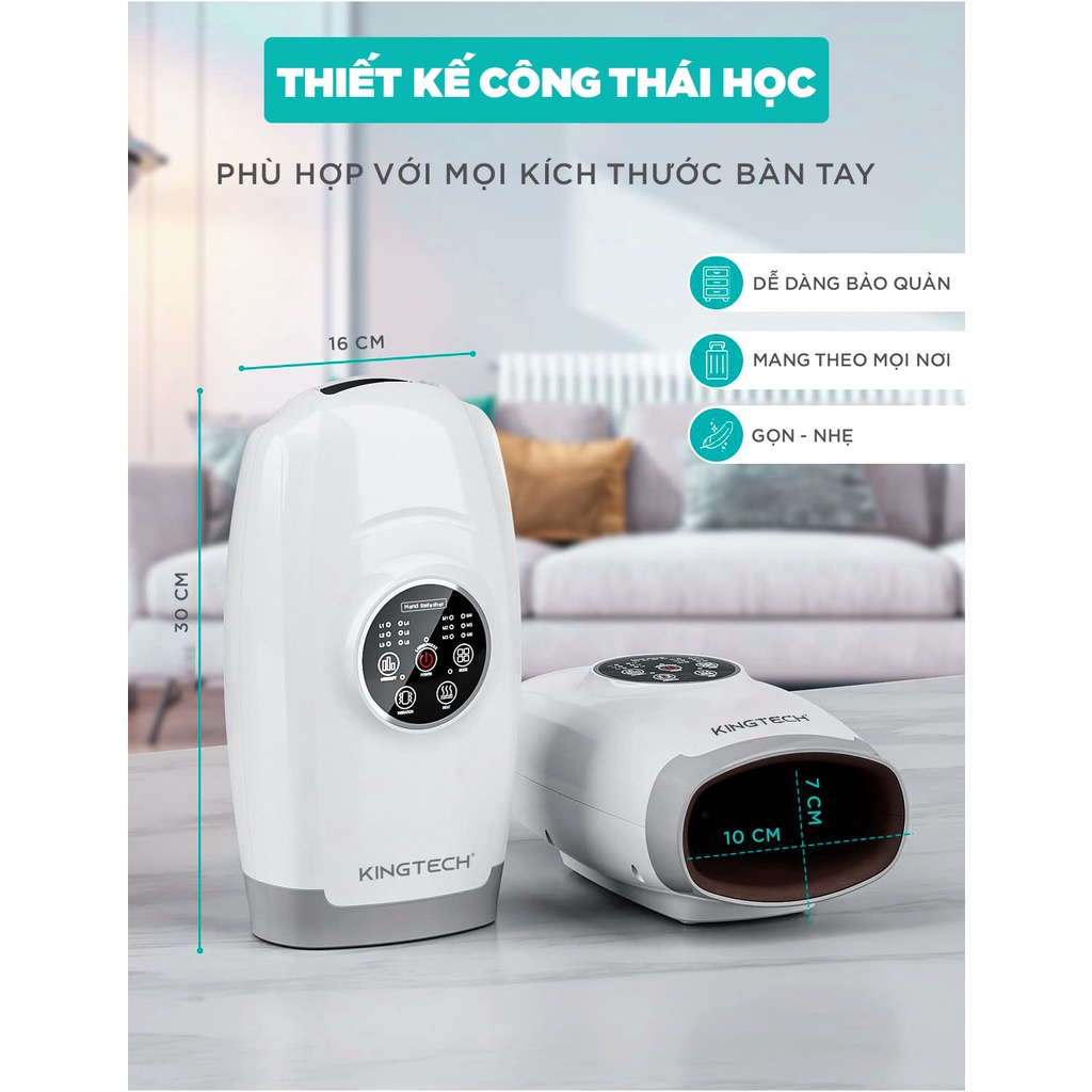 Máy Massage Tay Cao Cấp KingTech - Mát xa Trị Liệu Không Dây Tích Hợp Nhiệt, Lực Nén Túi Khí 6 Cấp Độ - Giúp Thư Giãn, Giảm Mỏi Khớp Ngón, Lòng Bàn Tay, - Quà Tặng Cho Người Thân