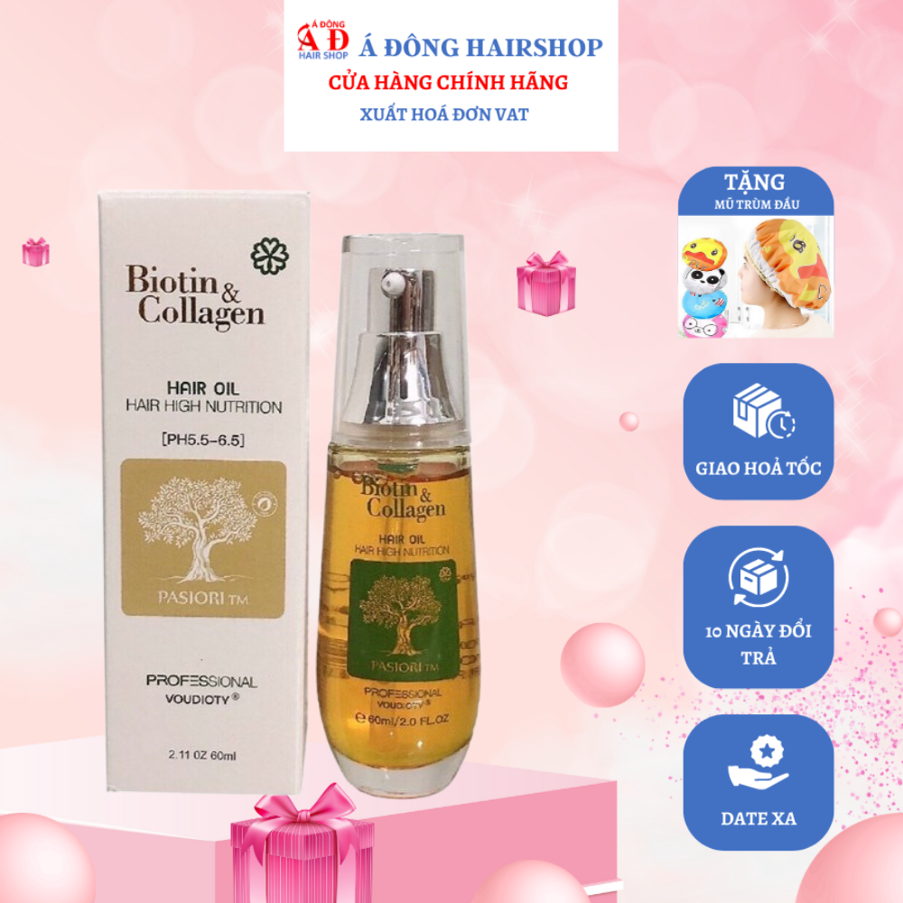 [+Tặng mũ trùm] TINH DẦU DƯỠNG TÓC BIOTIN &amp; COLLAGEN NEW 2021 VOUDIOTY PASIORI TM 60ML