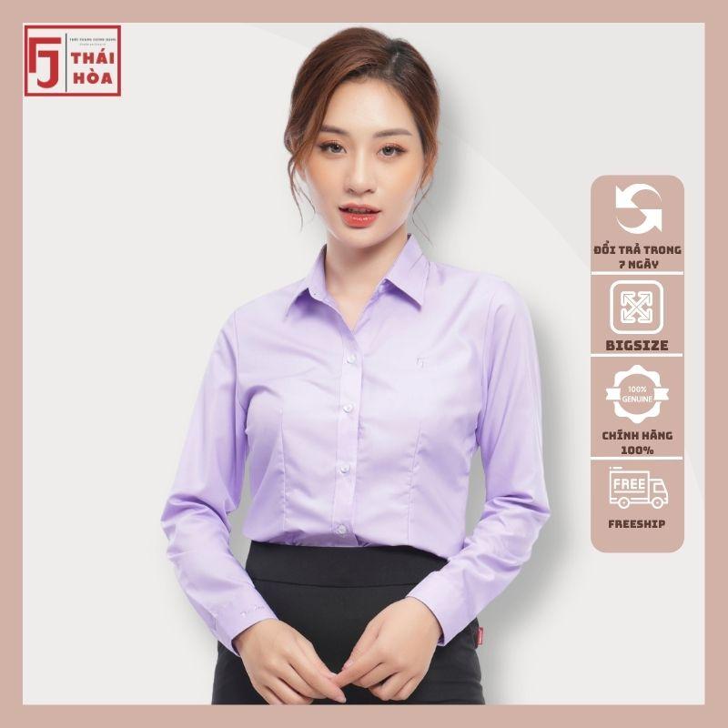 Áo sơ mi nữ Thái Hoà công sở cotton kiểu đẹp bigsize màu tím 047-08-01