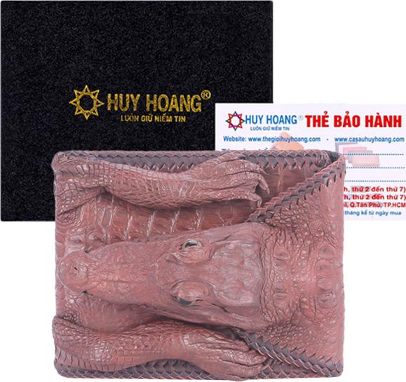 Ví Nam Da Cá Sấu Nguyên Con Vip Huy Hoàng HT2271 (12.5 x 10 cm) - Nâu Đỏ