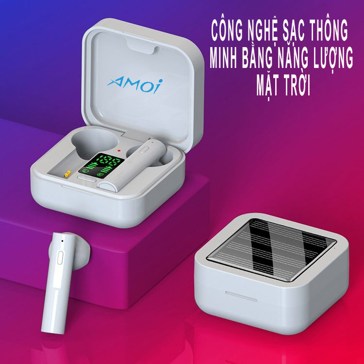 Tai nghe bluetooth không dây AMOI Air 6 Plus hỗ trợ sạc bằng năng lượng mặt trời, bluetooth 5.0, chống nước IP4, nghe nhạc và đàm thoại-Hàng chính hãng