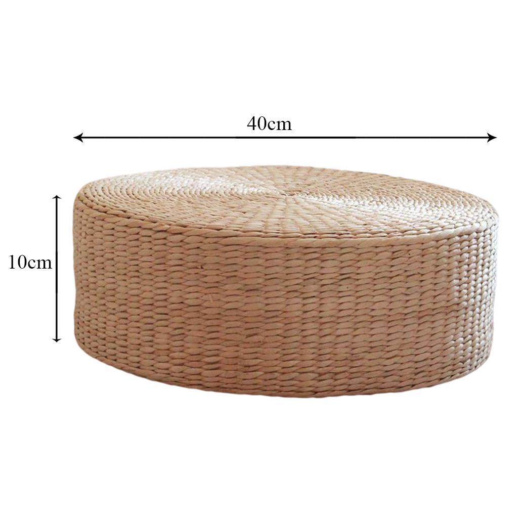 2x Natural Woven Straw Cushion Cattail Pillow Floor Mat Round Braided Flat Pad Handmade Straw Woven Yoga Mat Flat Seat Cushion 40cm Dia