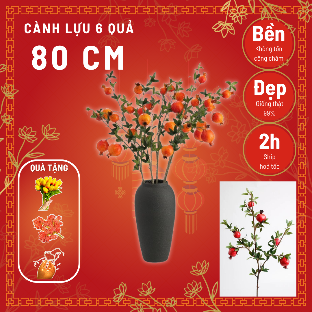 Cành lựu giả quả to đẹp tự nhiên không thấm nước dùng trang trí nhà hàng, quán cafe, phòng khách, phòng ngủ