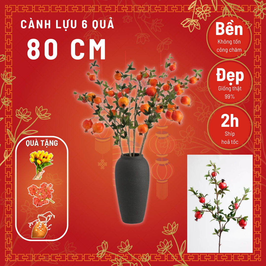 Cây giả-cành lựu giả 6 quả phong thuỷ tài lộc