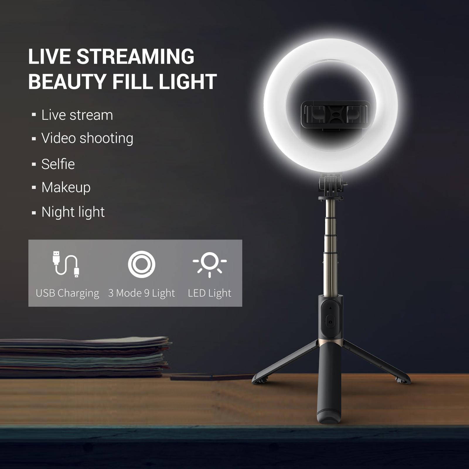 Bộ 3 Gậy chụp ảnh tự sướng, Đèn chiếu sáng vòng LED và Chân máy có thể gập lại linh hoạt