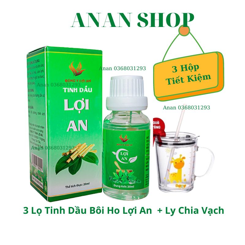 [Giá Sỉ] 3 Lọ Tinh dầu Lợi An Bôi Ho - Sổ Mũi - Đờm - Khò Khè Cho Bé Tặng Ly