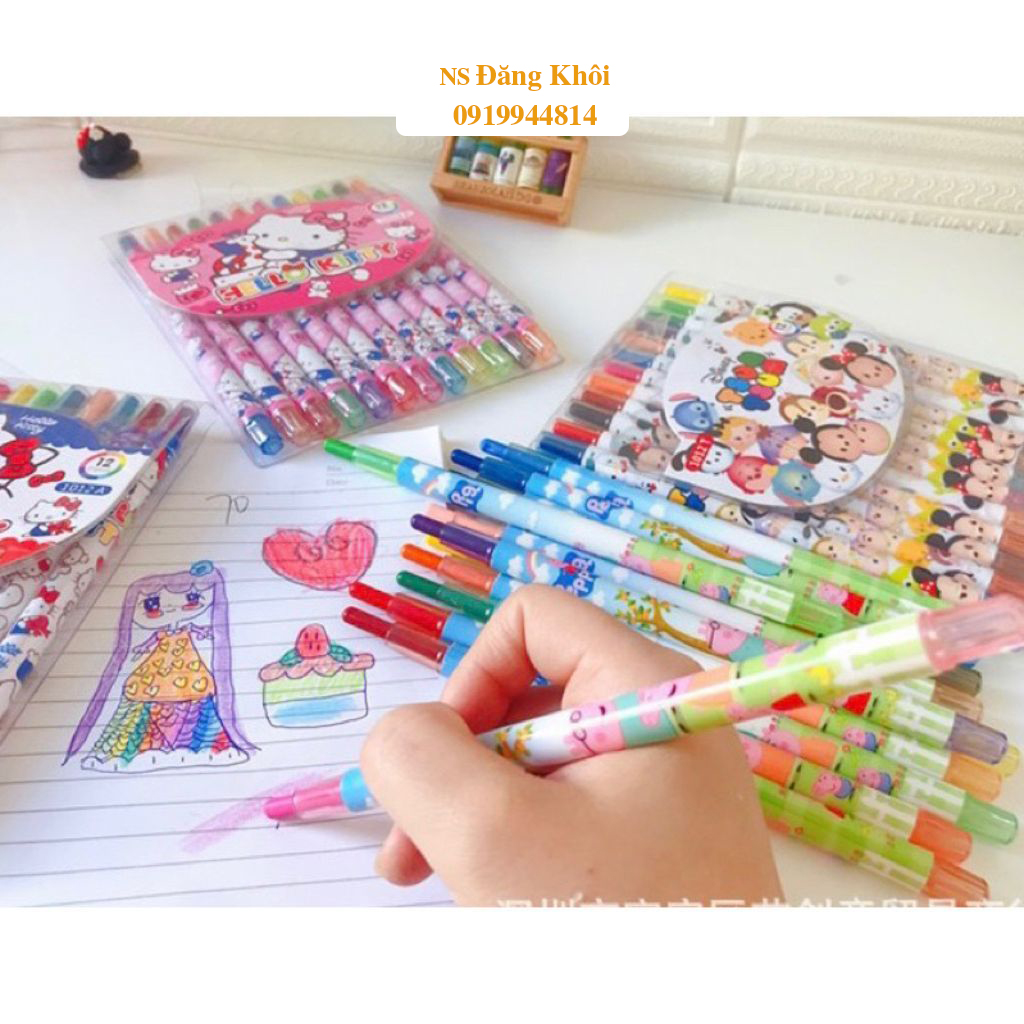 Bút Sáp Vặn 24 Màu Thân Dài 12cm loại tốt, tô màu đẹp, dễ thương (Bé trai, Bé gái), dễ dàng bảo quản