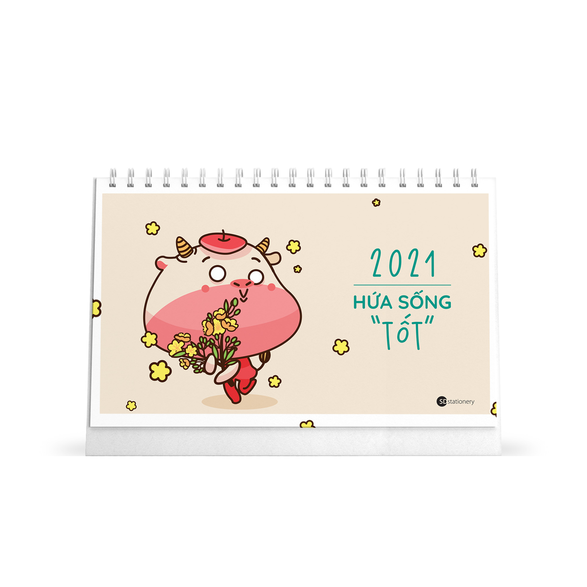 Lịch bàn chữ nhật ngang SDstationery 2021 Hứa Sống Tốt (con trâu) 21x12,7 cm