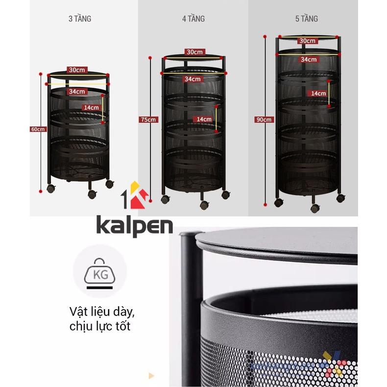 Kệ Xoay Tròn Vuông Đa Năng .Kệ Rau Củ Quả 3/4/5 Tầng Có Bánh Xe Di Chuyển.