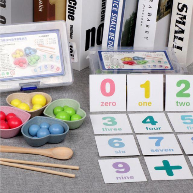 Đồ Chơi Gắp Bi Gỗ - Giáo Cụ Montessori Luyện Vận Động Tinh Cho Bé