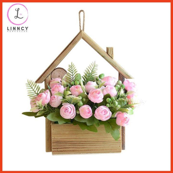 Giỏ hoa lục treo tường hình ngôi nhà trang trí nhà cửa, cửa hàng, văn phòng, lớp học